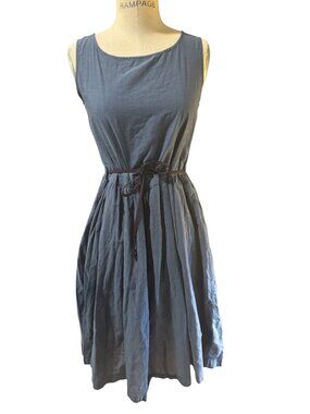 Ines de la Fressange Chambray Midi Dress Sleeveless Tie Waist M